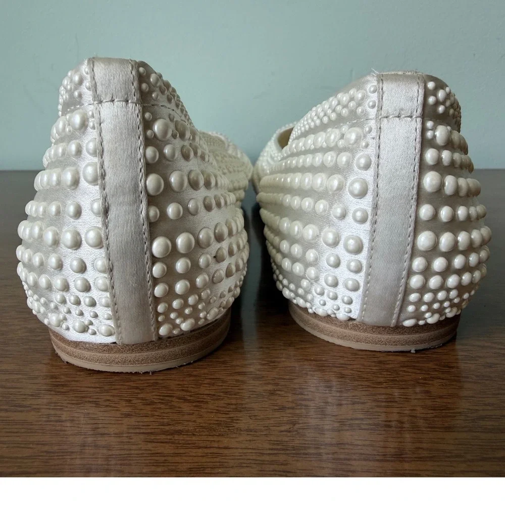 Dolce Vita 9.5 Womens Satin Reyes Pearl Strappy Mary Jane Ballet Flats